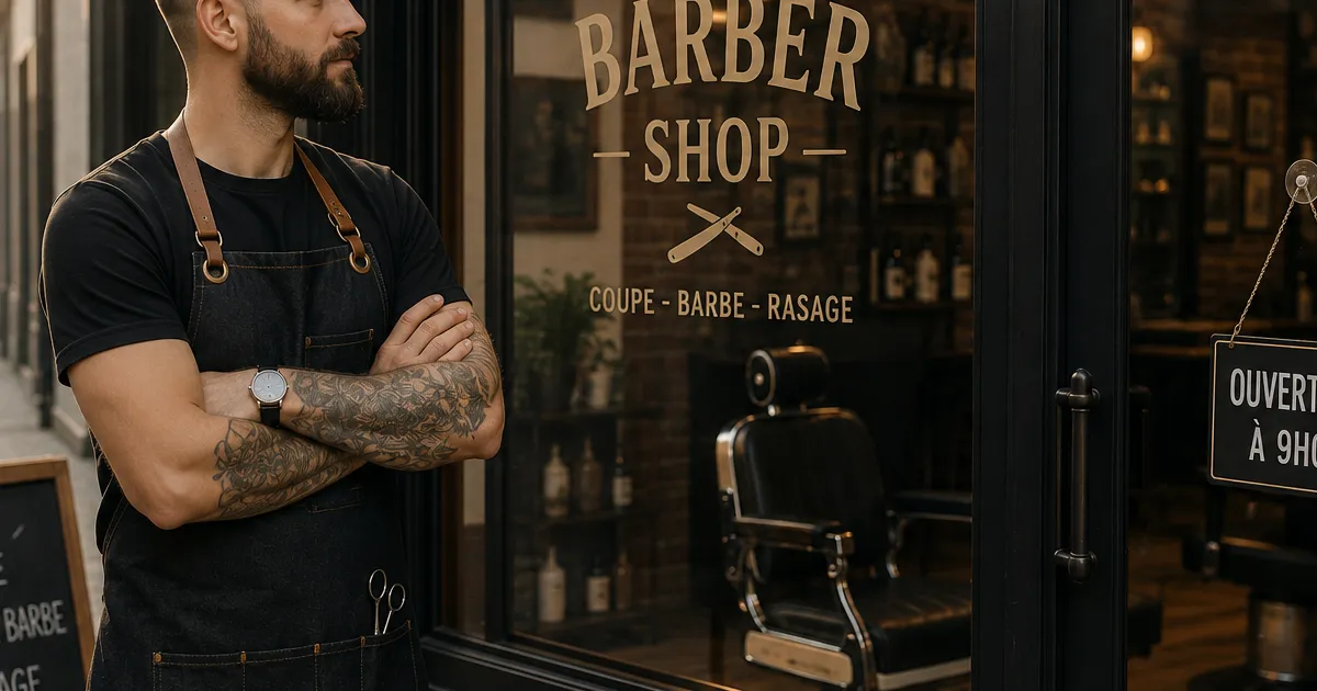 Barbier accueillant son premier client dans un salon fraîchement ouvert